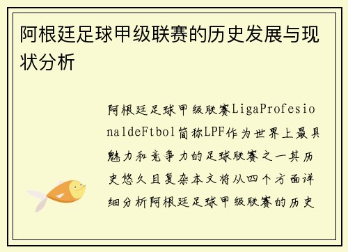 阿根廷足球甲级联赛的历史发展与现状分析